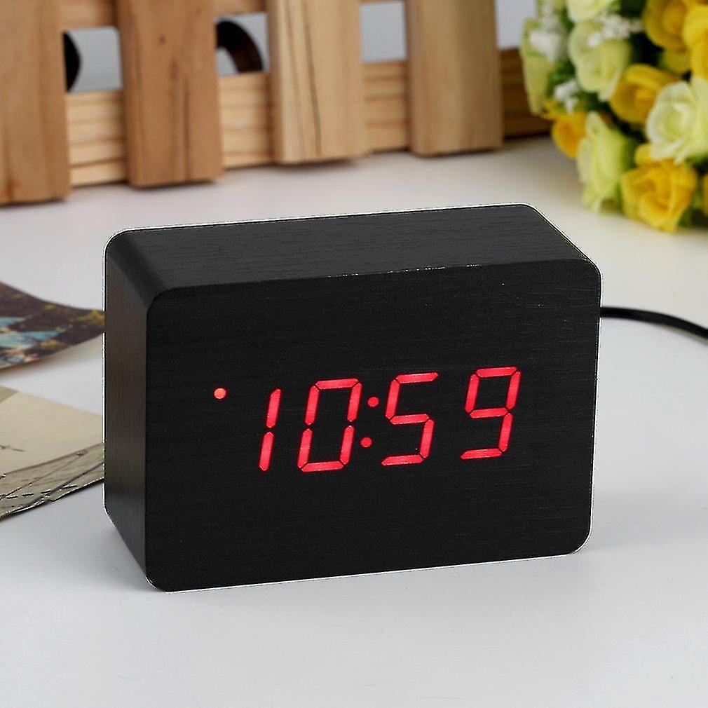 Red Led Display Mini Modern Digital Wood Alarm Clock
