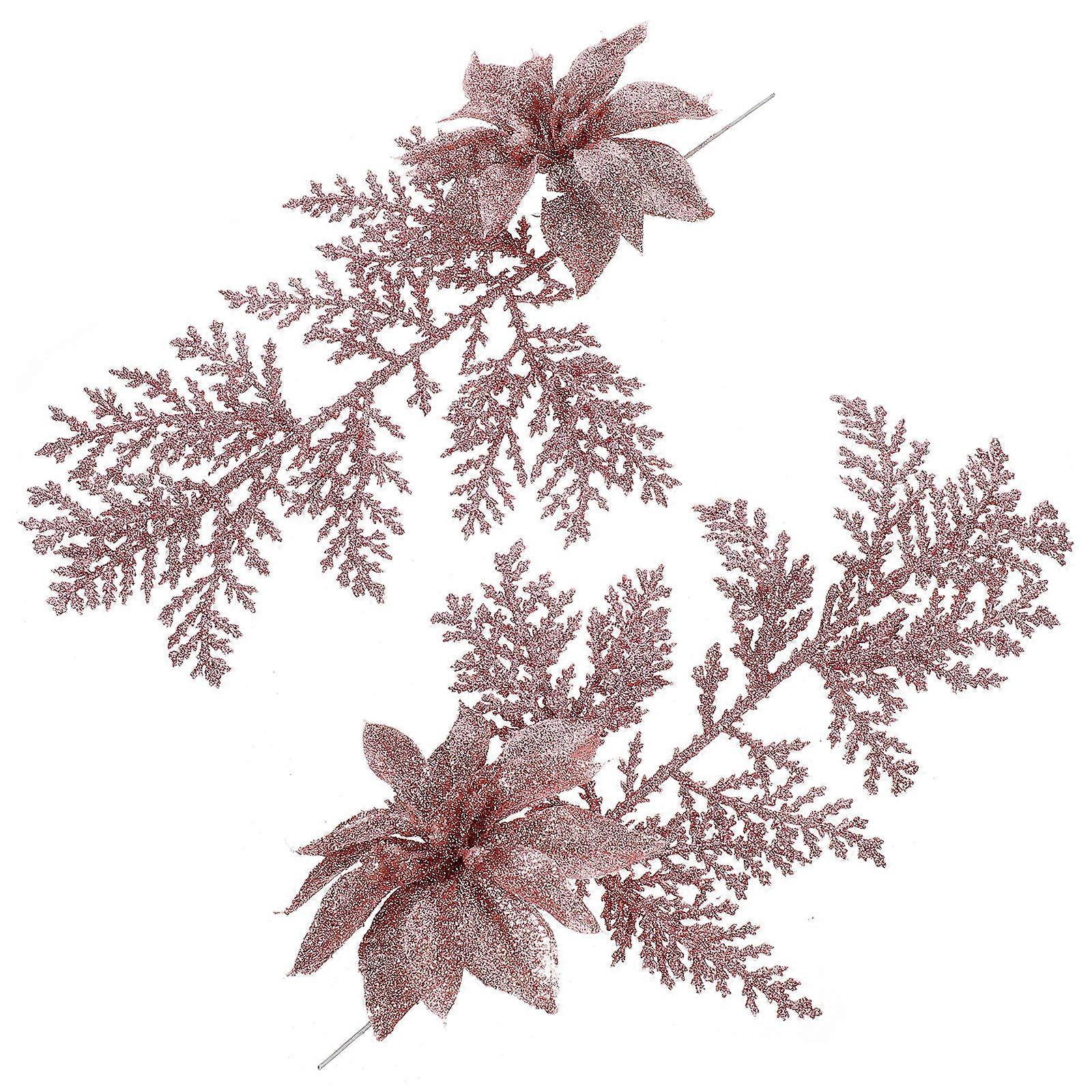 Christmas Artificial Flowers Glitter Pine Branches for Decor 6Pcs