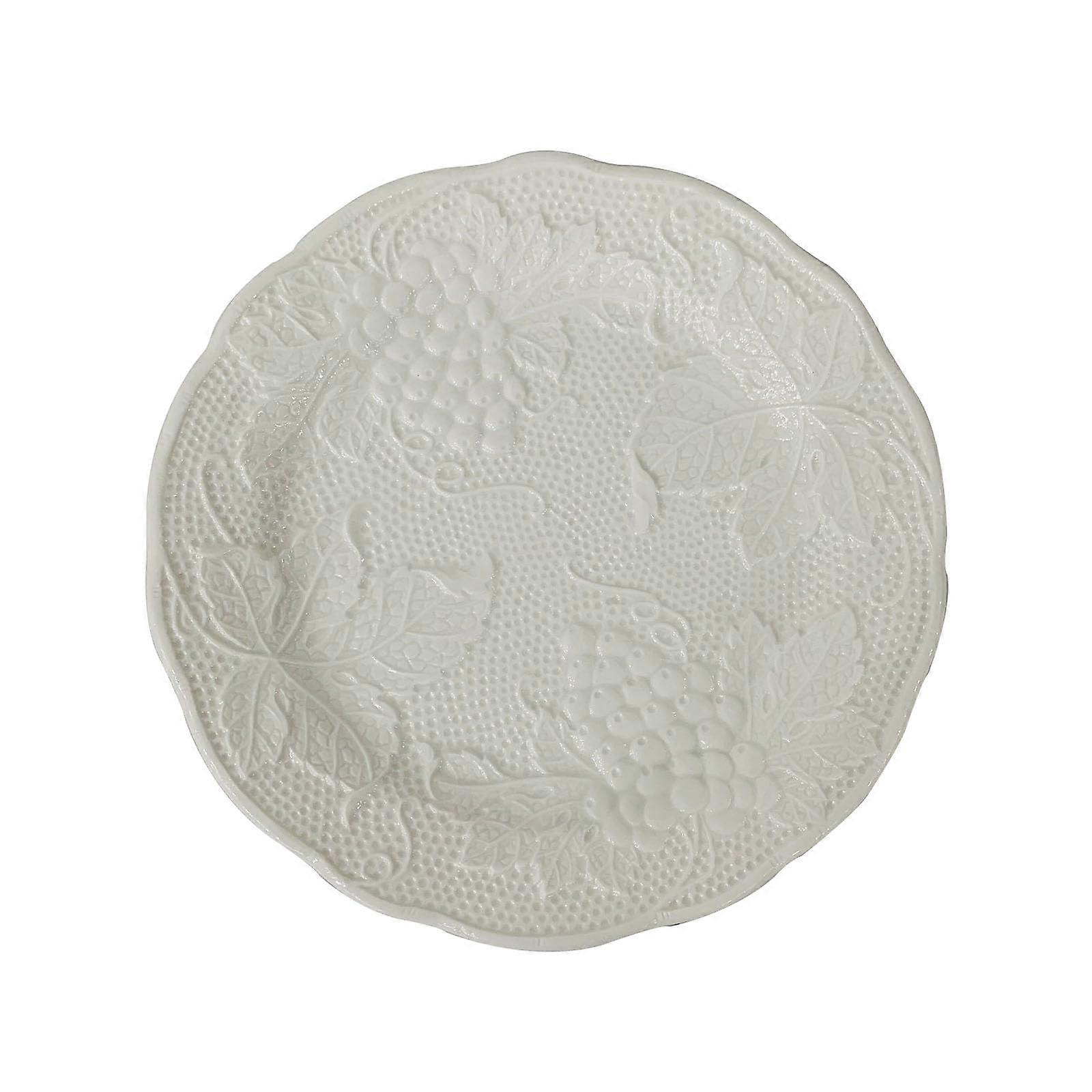 Ceramic Dinner Plate 20cm White Embossed Fruit Pattern Microwave and Dishwasher Safe