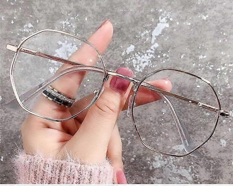 Oversized Round Blue Light Blocking Reading Glasses +350 Gold Frame with HD Lens and Spring Hinges