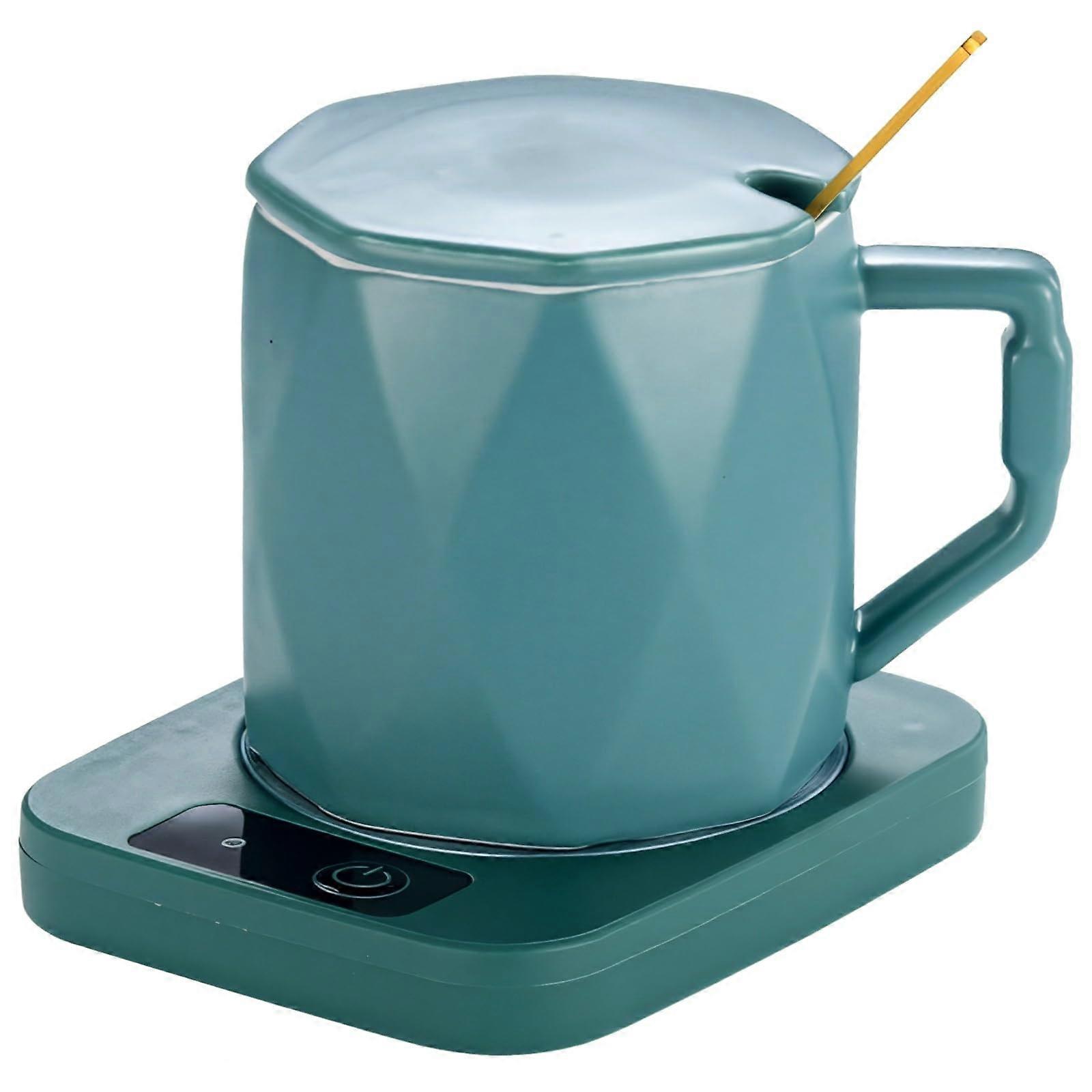 Mug Warmer with Adjustable 55°C Heating Pad, Ceramic Cup for Desk Use, US Plug, Green