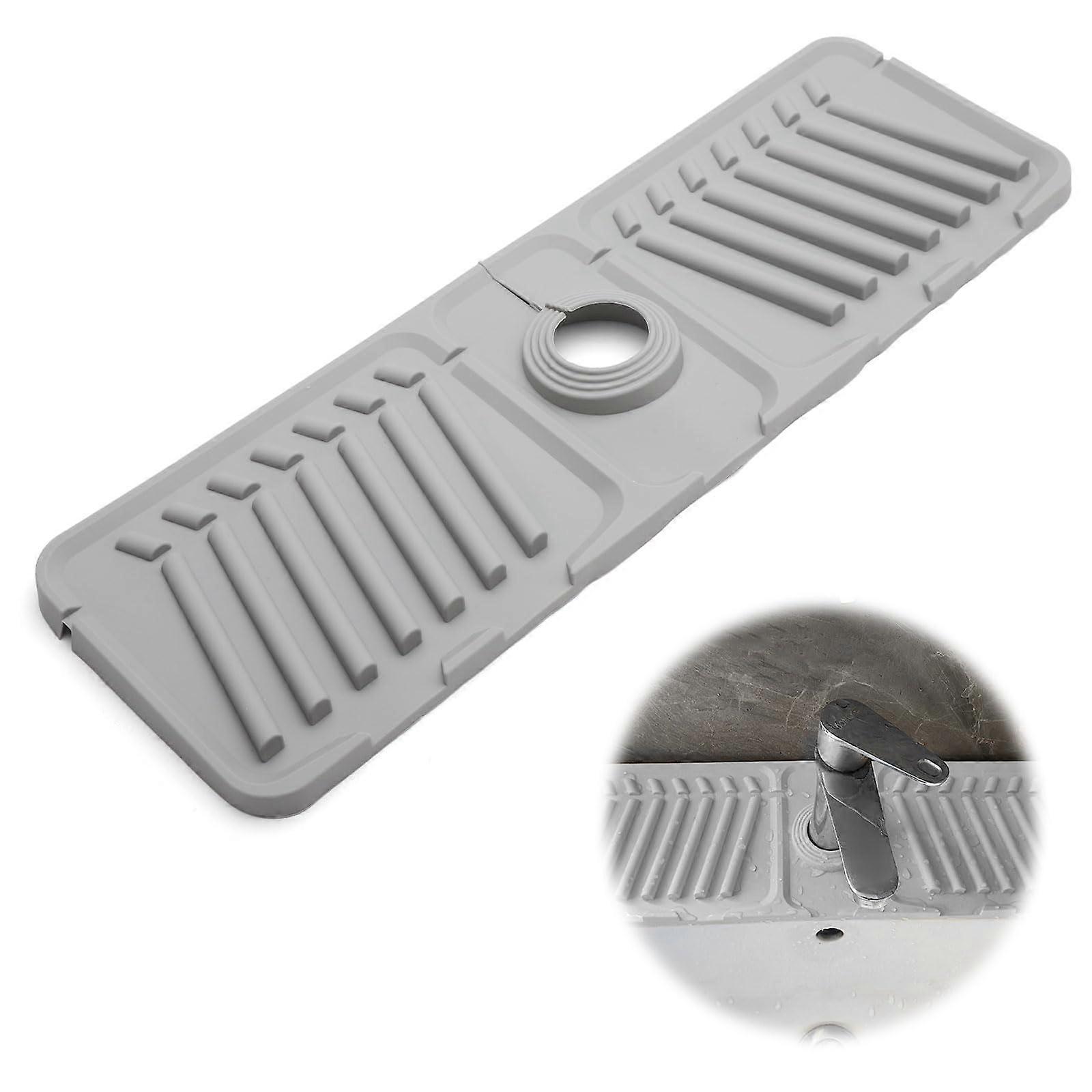 Silicone Faucet Mat with Auto Draining Design, Foldable Sink Splash Guard Drip Catcher Tray