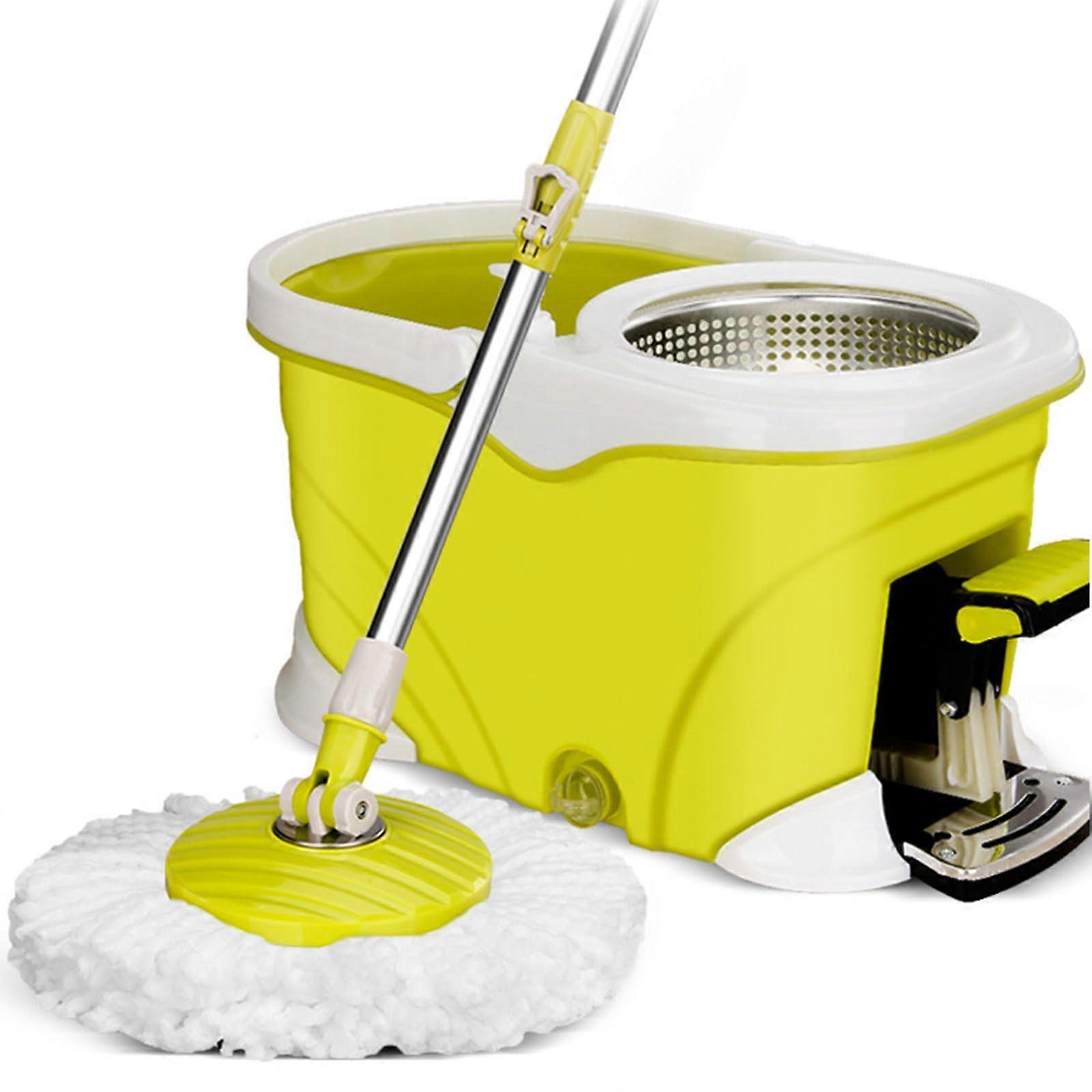 Spin Mop and Bucket Set with 360° Rotating Microfiber Head, Stainless Extendable Handle, Yellow