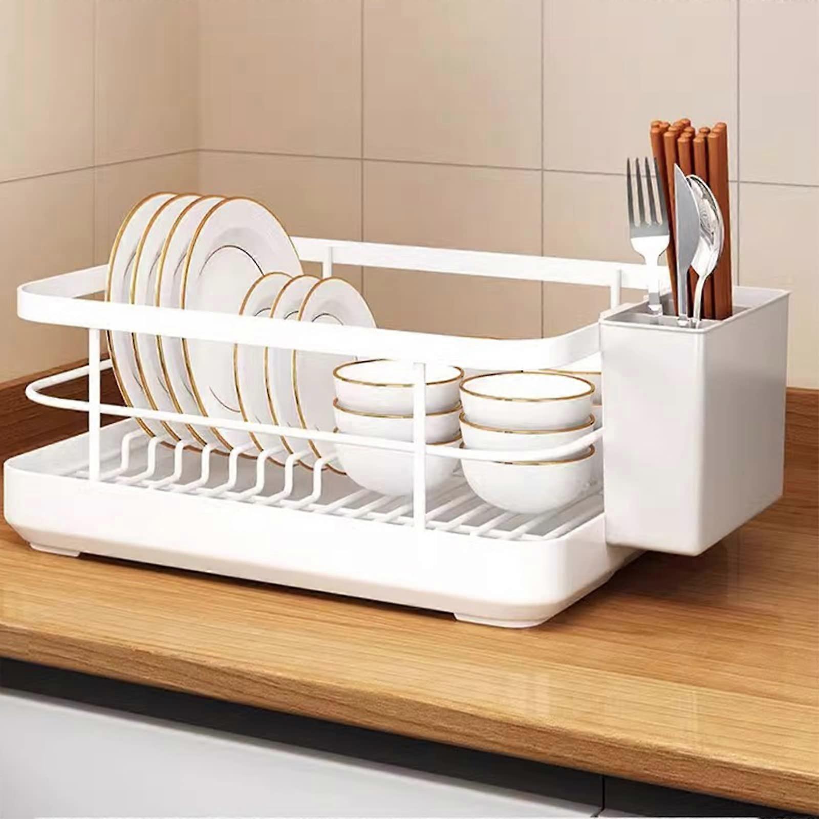 Large Capacity Rustproof Dish Drying Rack with Cutlery Holder for Kitchen Counter Ref: 5467
