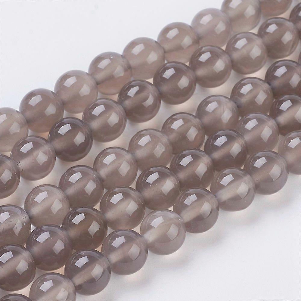 Natural Grey Agate Beads Strands Round Light Grey 8mm Hole: 1mm