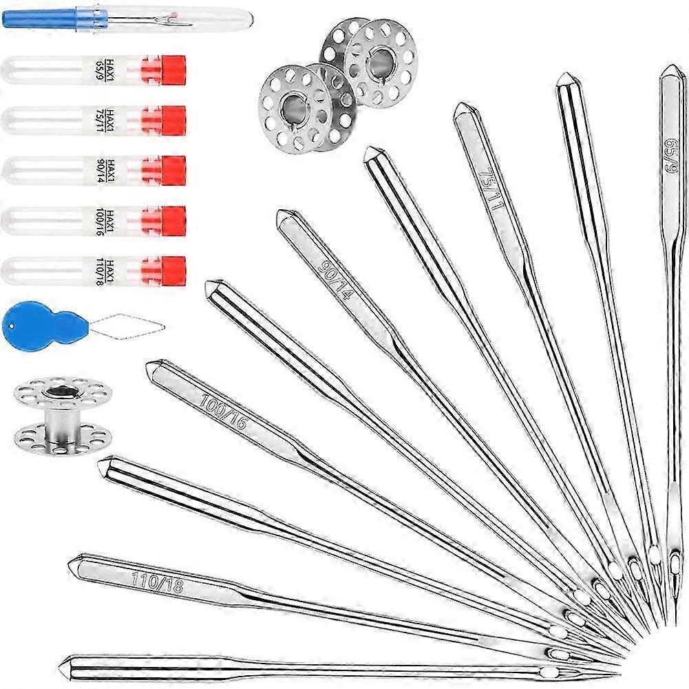 100 Pcs Universal Sewing Machine, 5 Size with Bobbin, Threader, Ripper, Compatible