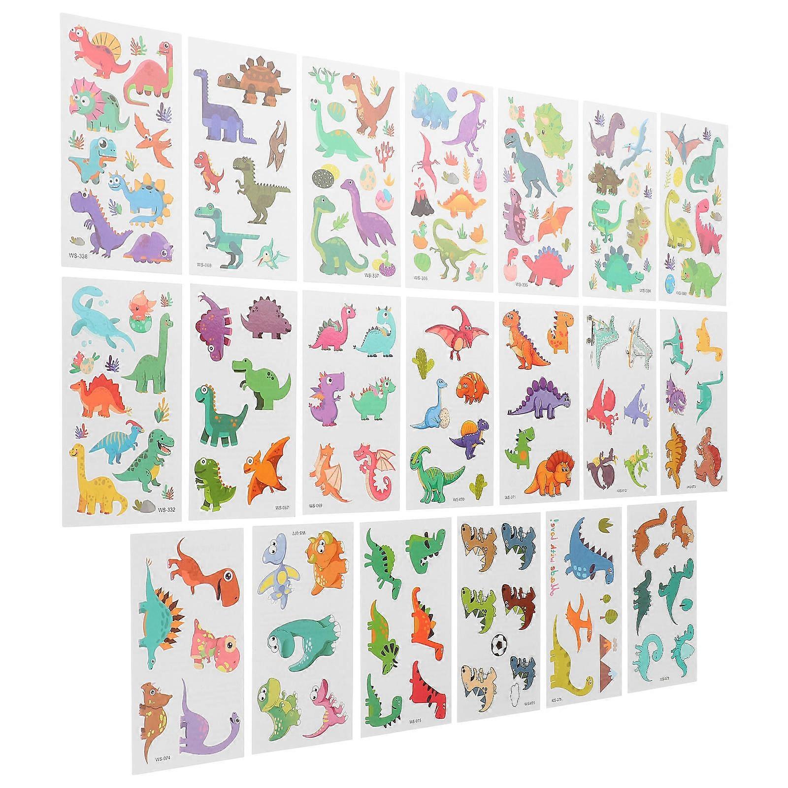 Dinosaur Tattoos Temporary Stickers for Make Up 20 Sheets Assorted Color Designs
