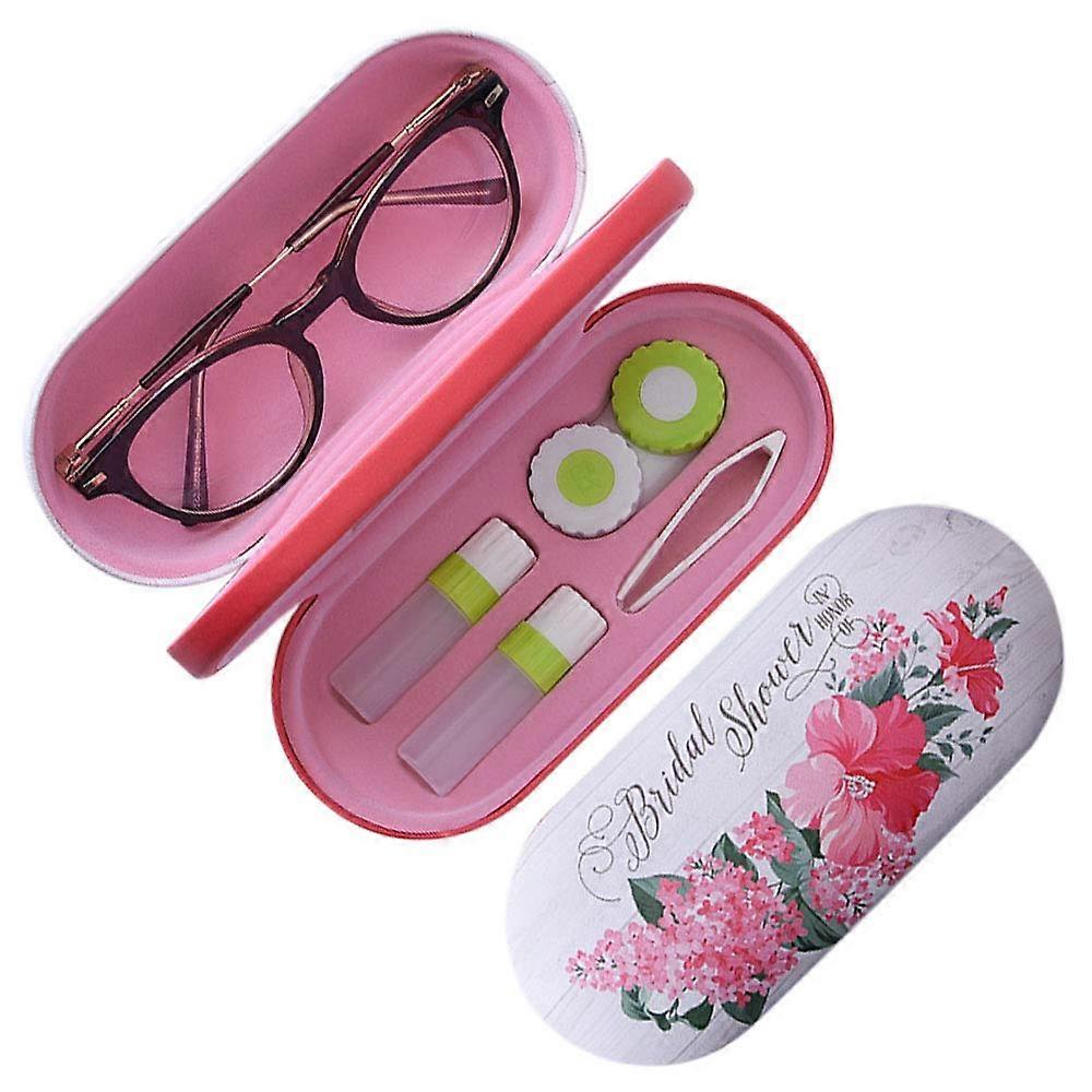2in1 Double Layer Glasses Case with Builtin Mirror, Dual Compartments, Scratch Storage, Red