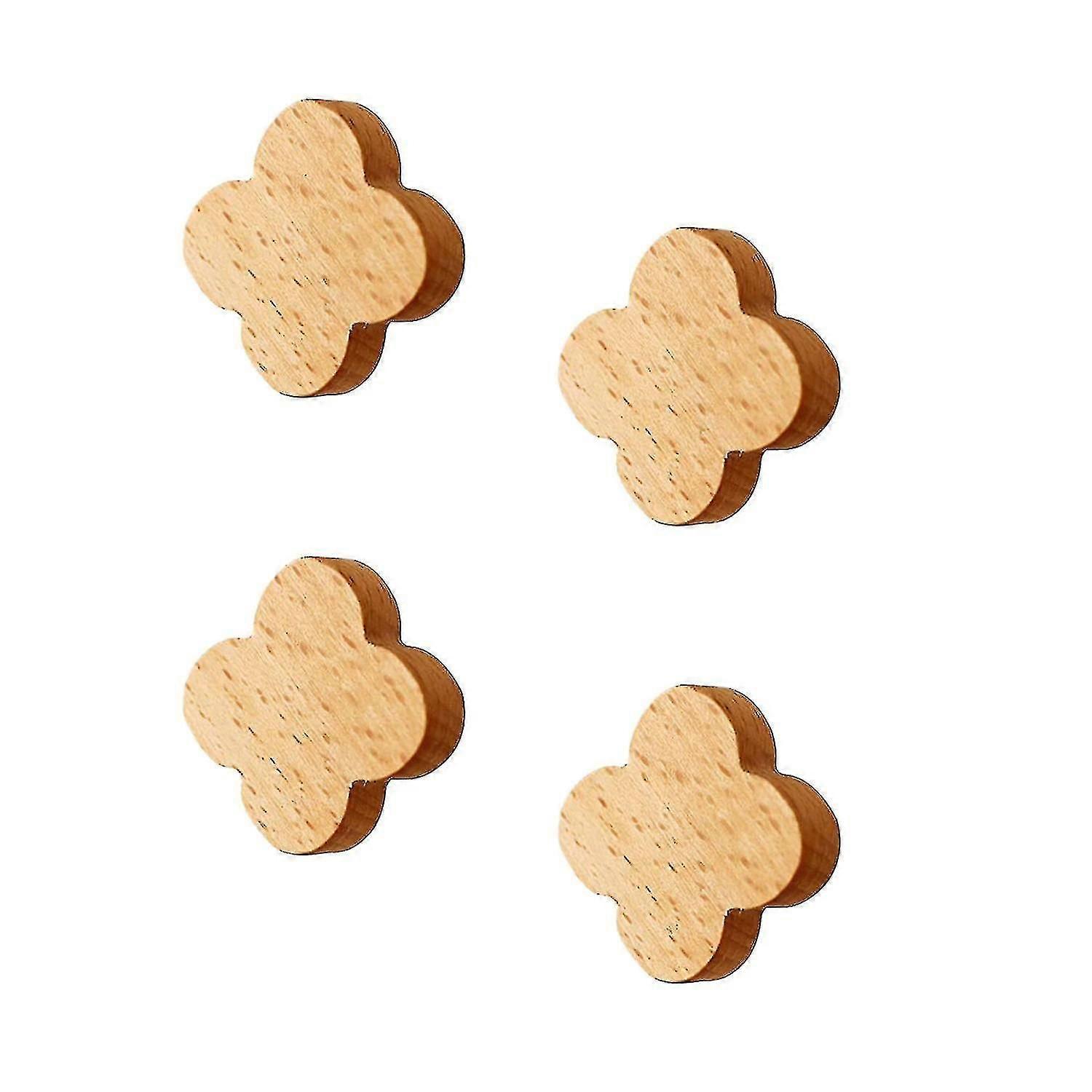 4 Pcs Wall Mounted Beech Adhesive Hooks,coat Hooks (flower Shape)