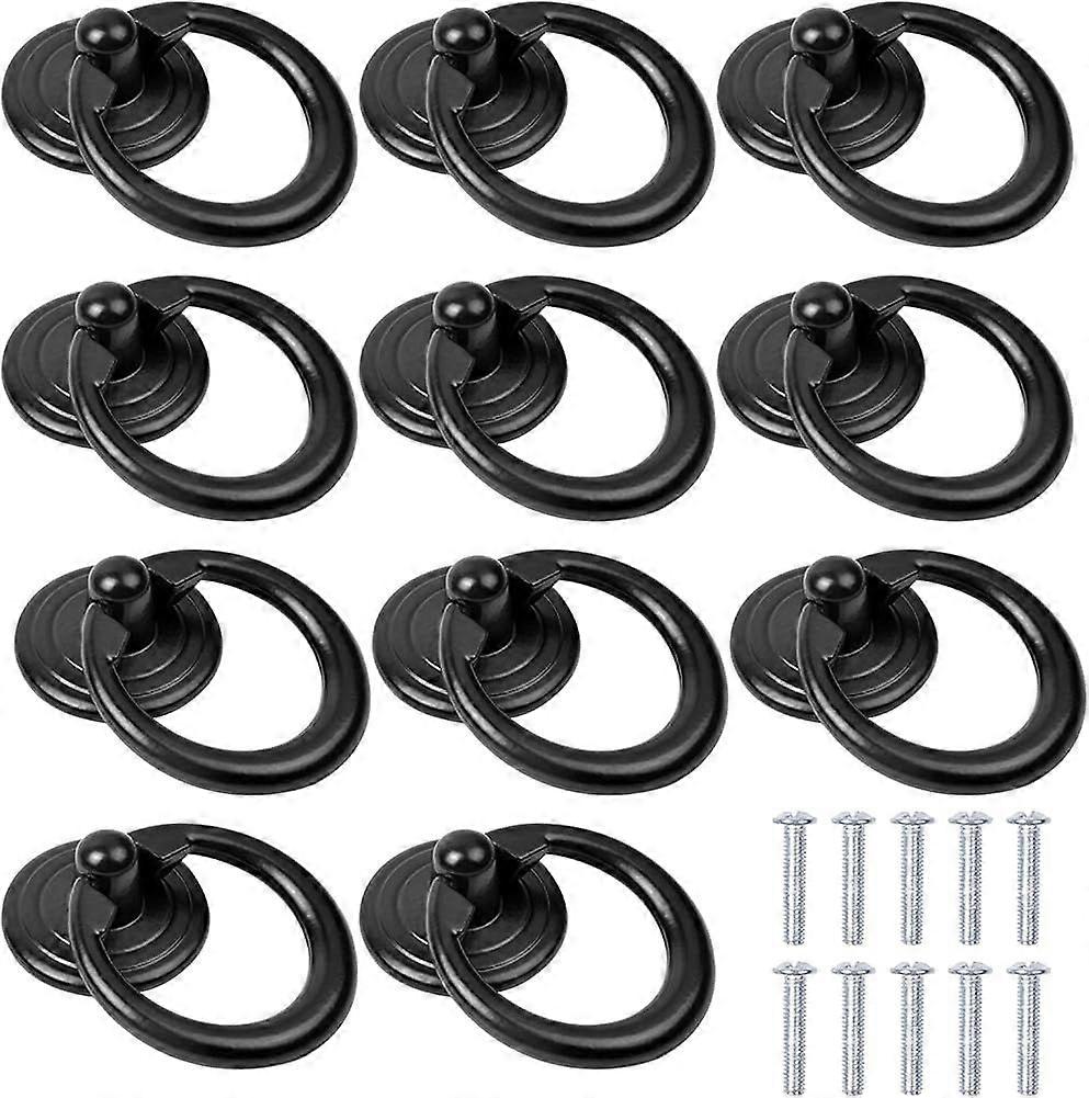 10 Pcs Black Ring Pull Handle Knobs Zinc Alloy Drawer Ring Knobs Round Drop Ring Pull Handle Classic Stylish Cupboard Cabinet Door Pull Knob with Scre