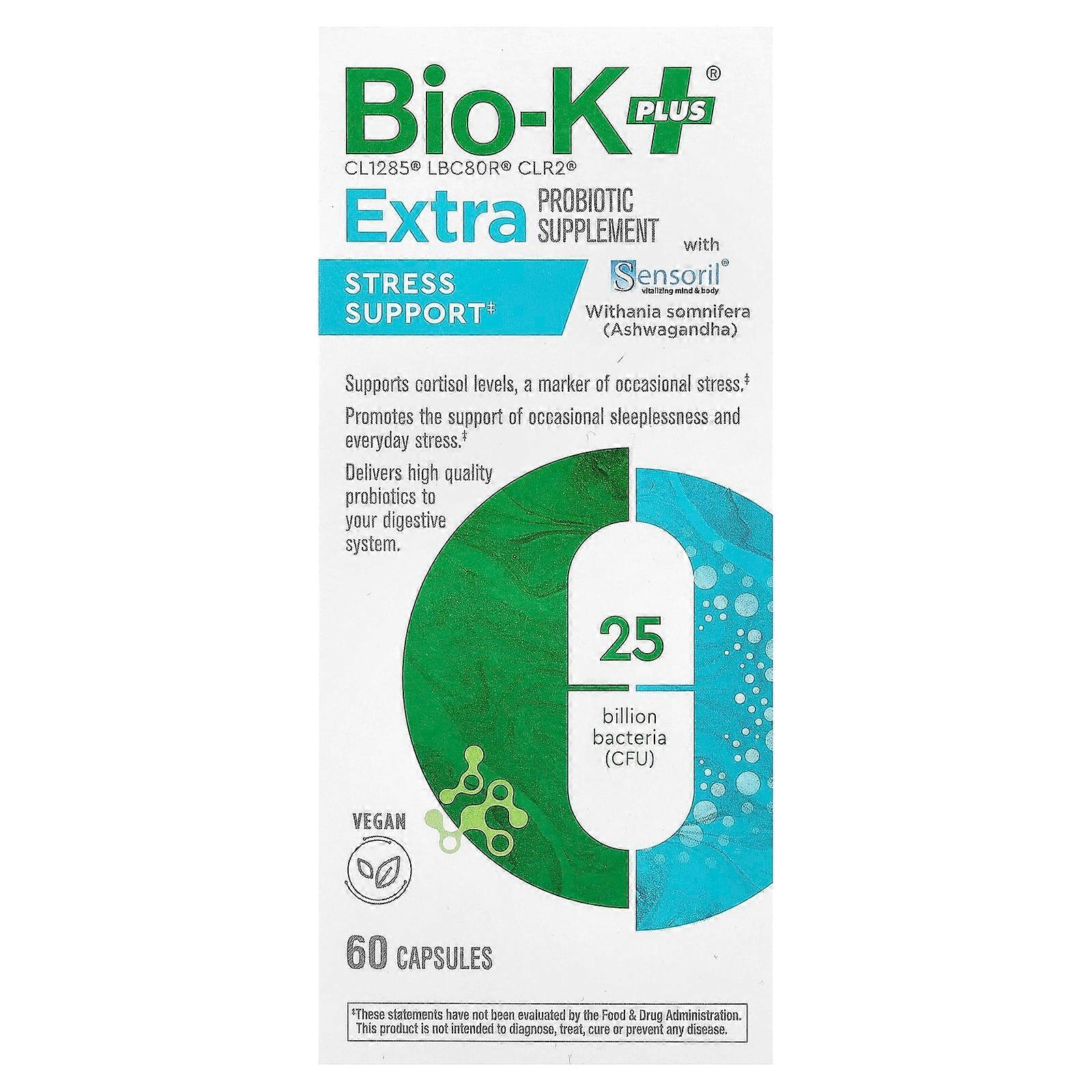 Bio-K+, Extra Probiotic Supplement, Stress Support With Sensoril®, 60 Capsule