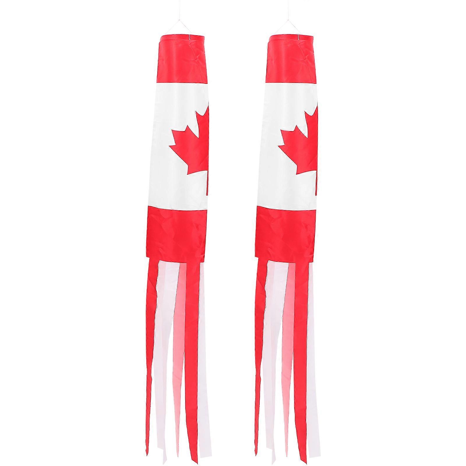 Canada Pattern Decorative Windsock Flag for Hanging 2Pcs Red Yard Accessory