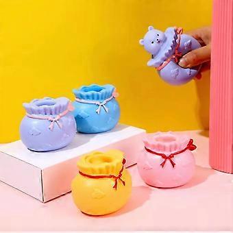 Brinquedo antiestresse de apertar - TPR macio, ursinho fofo com saco de dinheiro, brinquedo para beliscar, alivia a tensão.