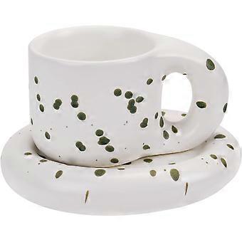 Tasse à café en céramique, tasse à poignée de graisse mignonne créative avec soucoupe pour le bureau et la maison, 8,5 oz / 250 ml pour le lait de thé au lait (vert point)