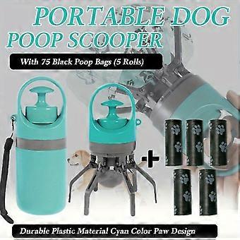 6-Piece Dog Poop Scooper Set Portable with Bag Dispenser, Cyan Plastic, 75 Bags (5 Rolls) Paw Print Design for Outdoor Waste Pick-Up