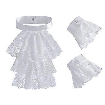 Victorian Lace Fake Collar Detachable Collars with Matching Ruffle Sleeve Cuffs, Elegant Half False Shirt Blouse Collar for Women Girls, Gothic Cospla