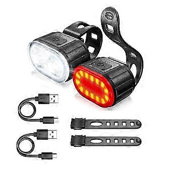 2 Pack Rechargeable Bicycle Lights Set , Ipx6 Waterproof Front And Rear Bike Taillight Cycling Road