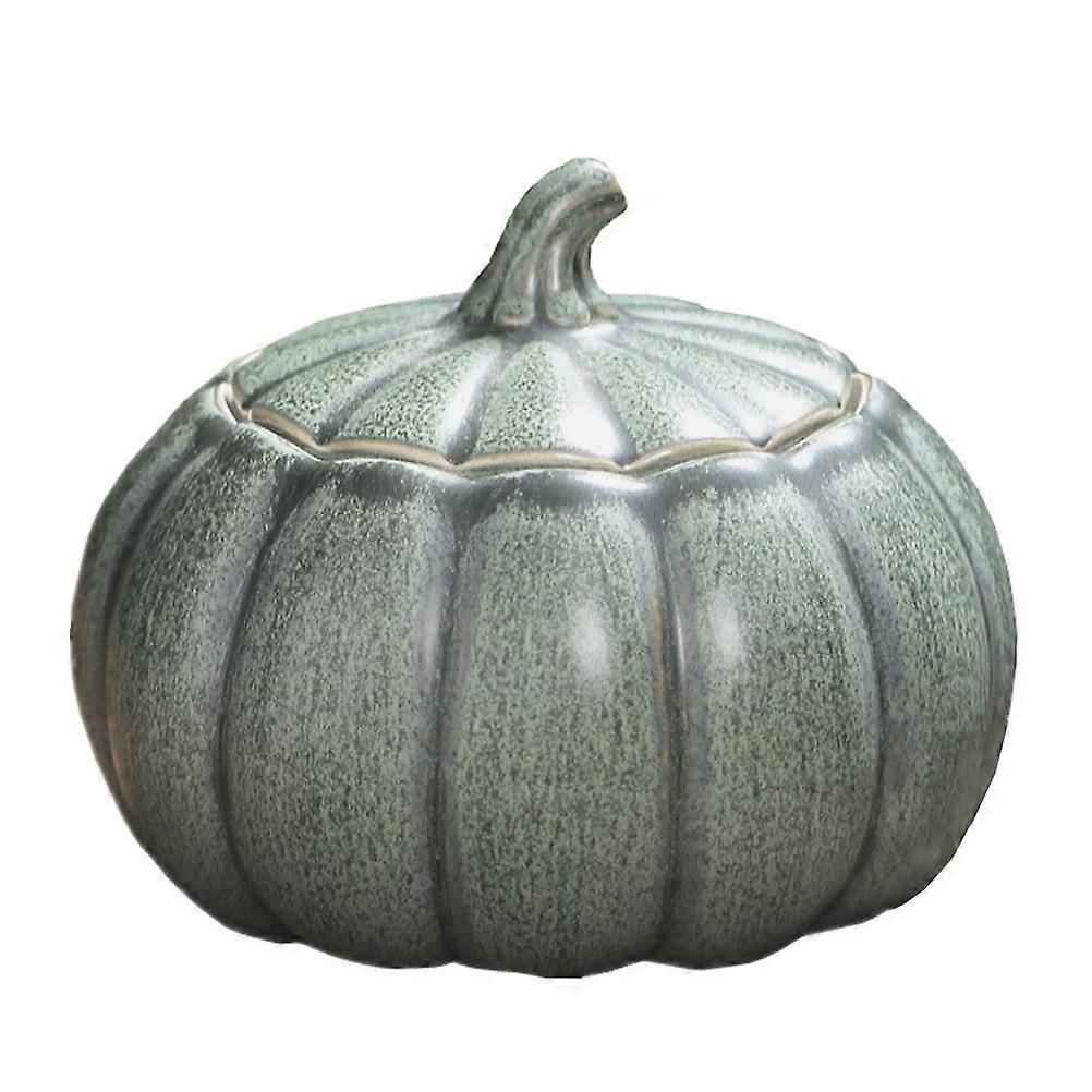 Green Ceramic Sealed Jar for Storage 2Pcs Pumpkin Shaped Kitchen Pots