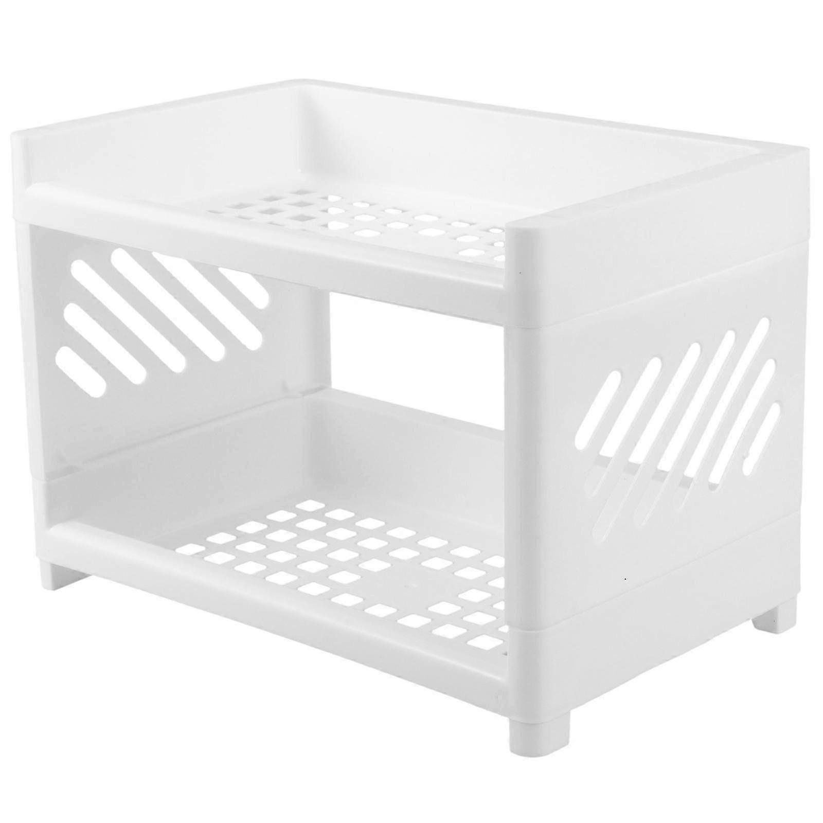 Rectangular Double-Layer Plastic Storage Racks 5 Pack, White Tabletop Organizer for Bathroom Kitchen Bedroom