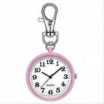 Quarz-Taschenuhr mit Clip-Schlüsselanhänger für Krankenschwestern und Ärzte, Rosa+Weiß