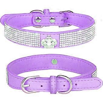 Rhinestone Dog Collar, Cute Sparkly Sparkling Soft Suede Leather Dog Cat Collar Rhinestone Crystal Diamond Puppy Collar Pet Collar Drill Dog Collar (O