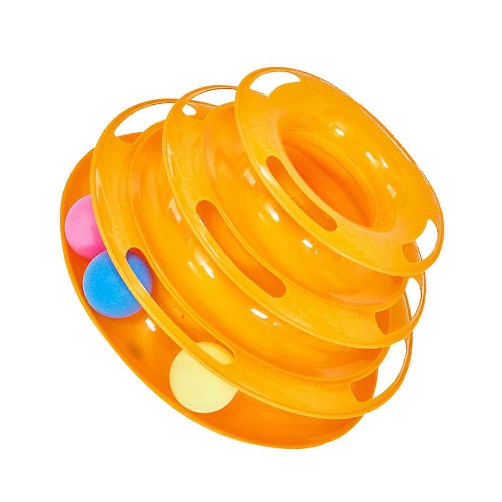 Turntable Cat Toy Interactive Three Level for Cat Playing 1Pcs Orange