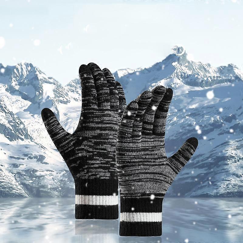 Men Winter Keep Warm Knitted Thicken Striped Touch Screen Soft Gloves
