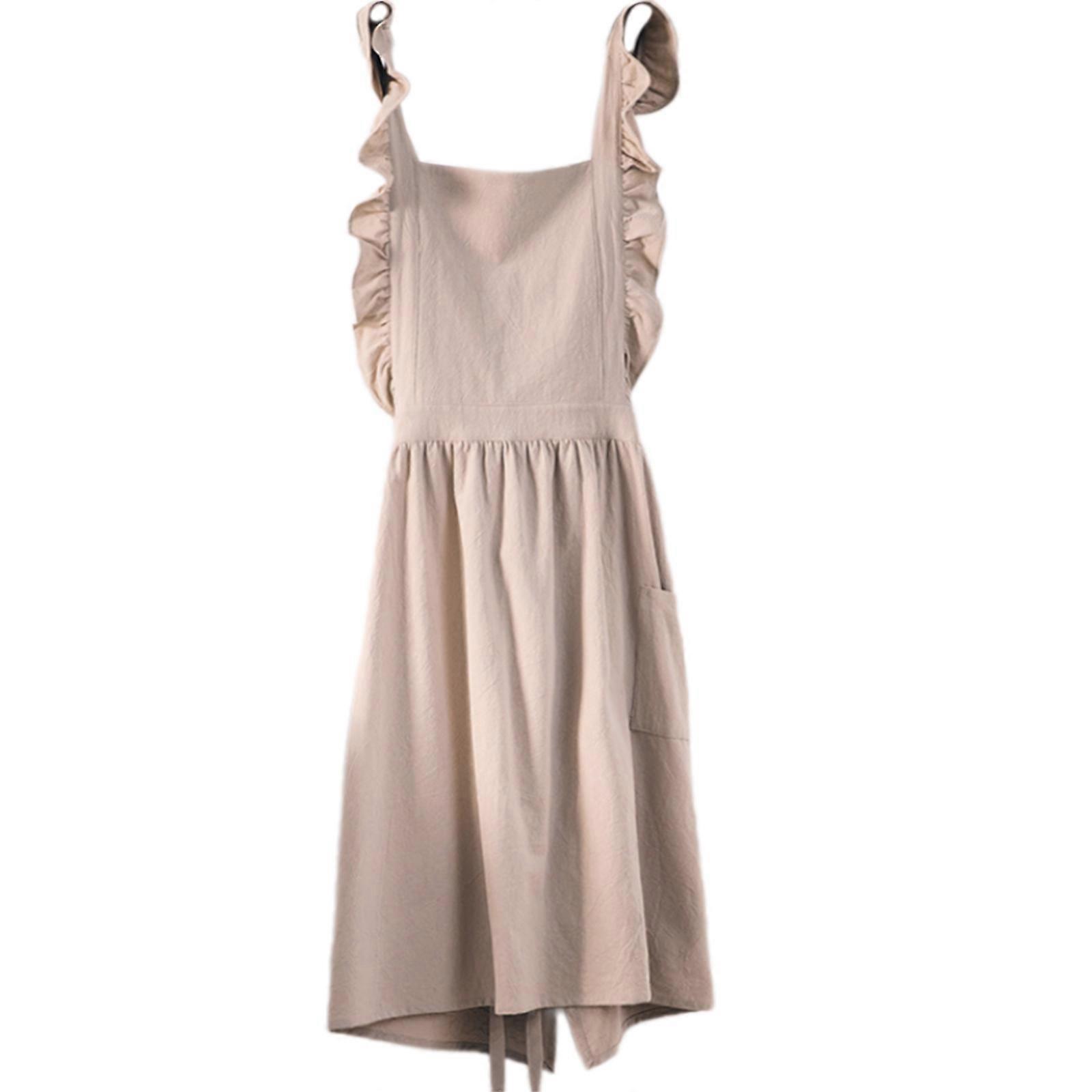 Breathable Cotton Apron Ruffled Hem