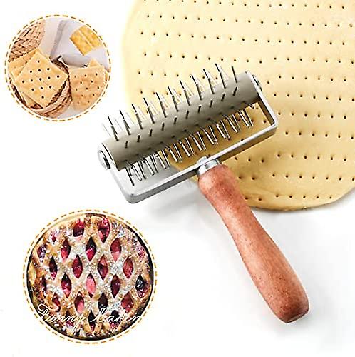 Stainless Steel Dough Docker, Time-Saver Pizza Dough Roller Docker with Wood Handle, Pizza Bread Pin Puncher Pizza Wheel for Pizza Cookie Cake Pie Pas
