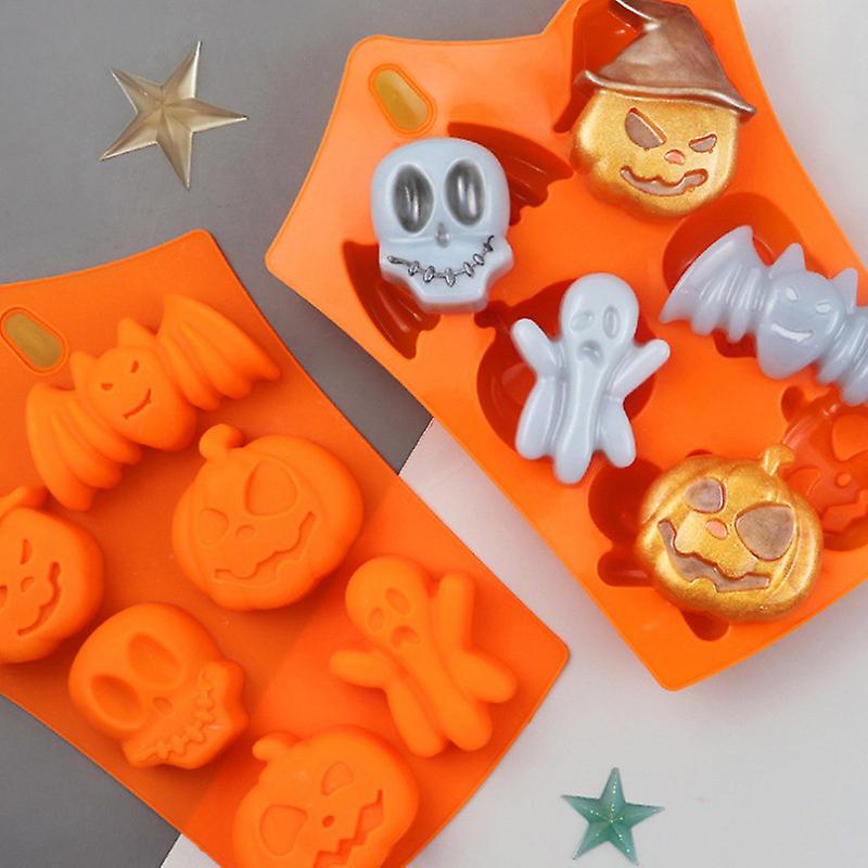 Halloween Holiday Pumpkin Cake Mold 6 Cavities Pumpkin Ghost Bat Shape Molds