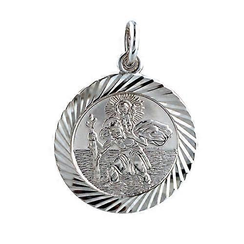 Silver 21mm round diamond cut edge St Christopher Pendant