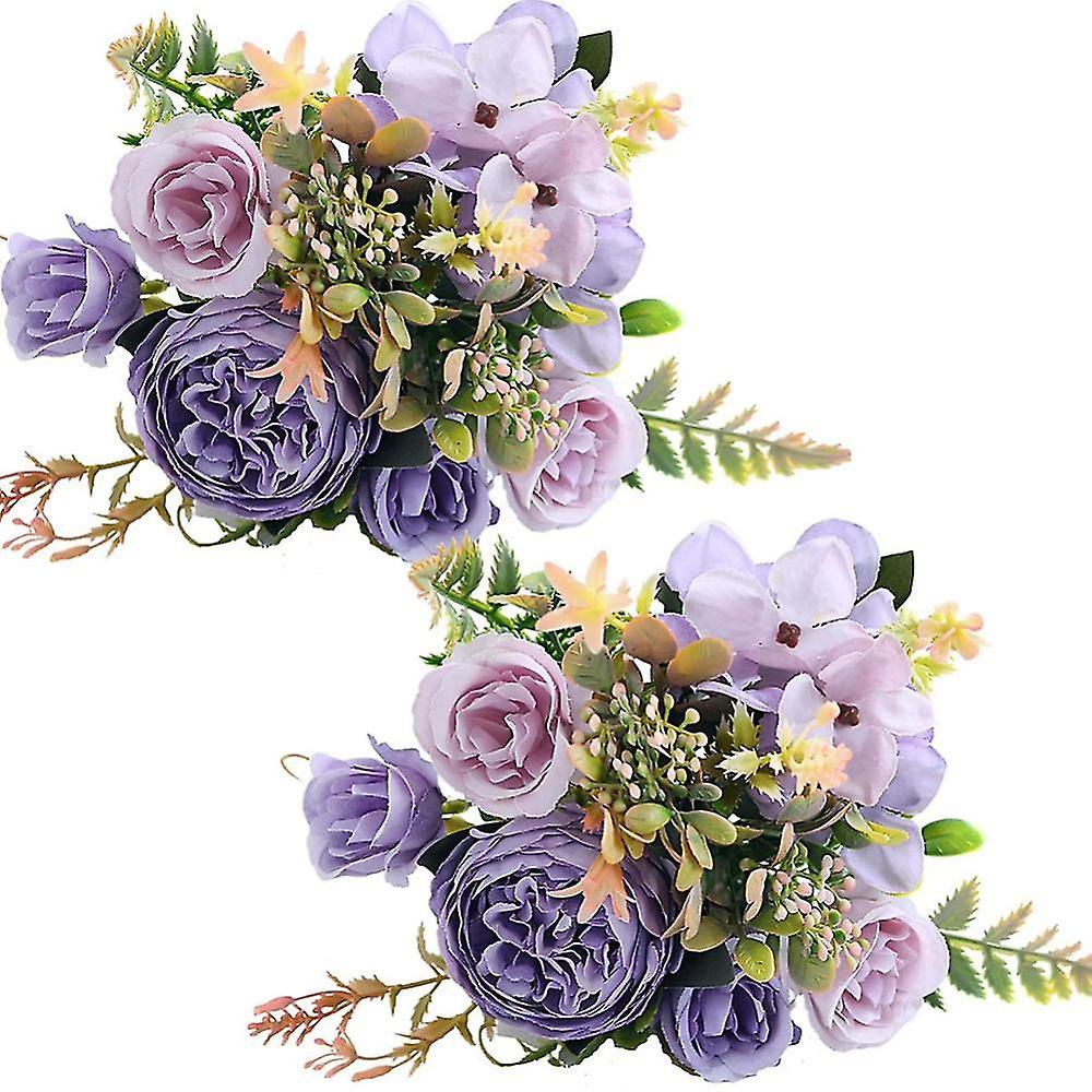 , 2pcs Hortensia Soie Bouquet de fleurs Arrangements de fleurs Table Centres de table (violet)