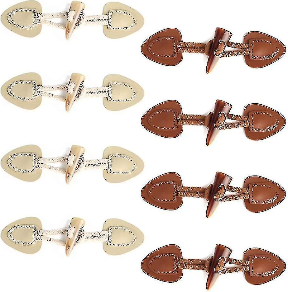 Leather Horn Toggle Buttons 8 Pairs Horn Fastener Buttons Pu Leather Sewing Buttons Toggle Fastener For Diy Clothing Sewing Accessories(beige And Brow