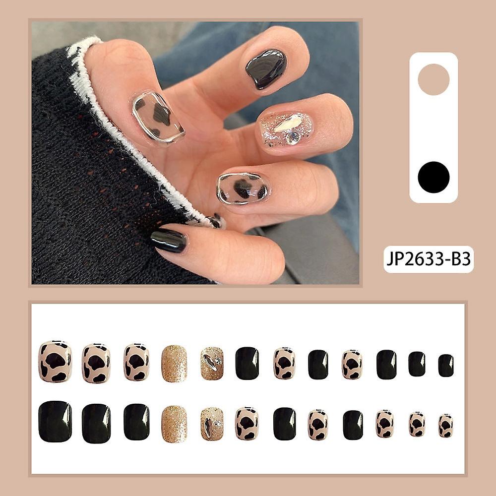 False Nail Tips Fake Artificial Art DIY Finger Cover Temperament Finished Leopard Rhinestone Detacha