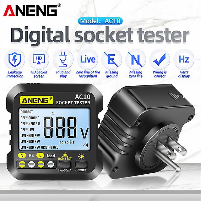 Aneng Ac10 Socket Tester Plug Lcd Digital Power Voltage Detector Zero Line Plug Polarity Phase Check Us/eu/uk Multimeter Tester