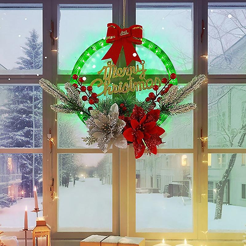 Christmas Wreath With LED Lights Front Door Hanger Garlands Artificial Berries