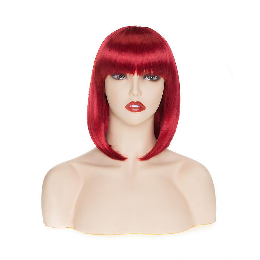 Women Short Bob Wigs With Bangs Straight Synthetic Cosplay Wig