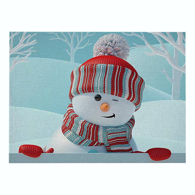 2Pcs Christmas Tablecloths Waterproof Polyester Linen Cartoon Printing Series Dining Table Cushion