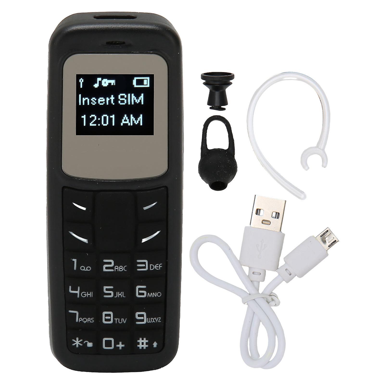 Black Mini Mobile Phone & Bluetooth Headset with SIM Support, 0.66" Display, Ear Hook