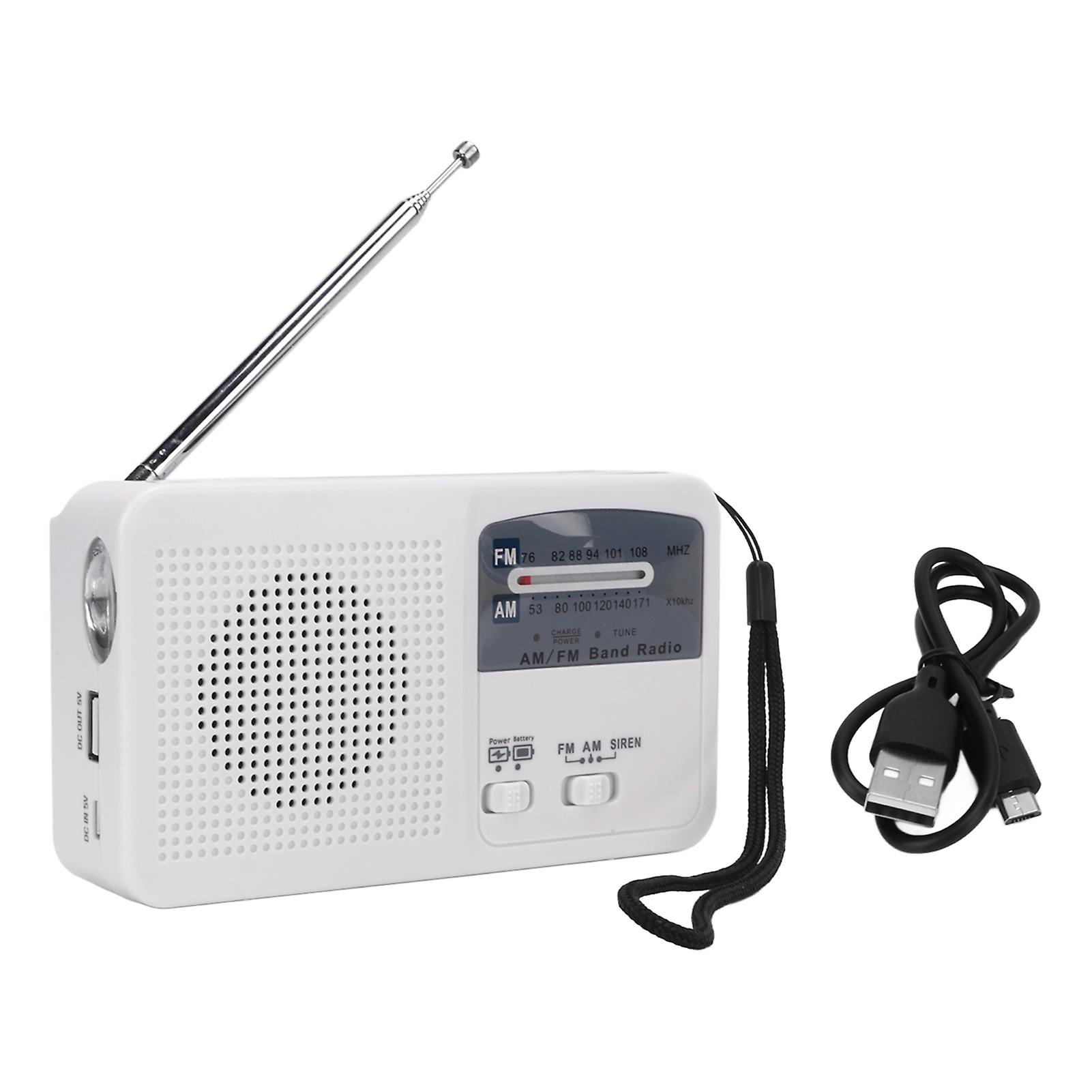Radio d'urgence à manivelle, charge solaire, multibande AM FM, avec éclairage LED, pour camping en plein air, blanc