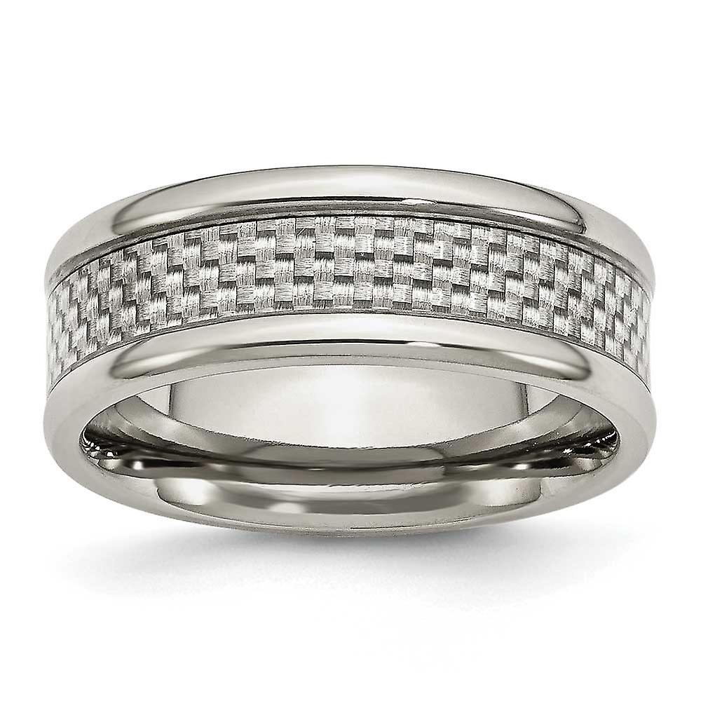 Stainless Steel Rounded Edge Grey Carbon Fiber 8mm Polished Band Ring-Band Style-Ring for Women and Men - Ring Size: 7 t