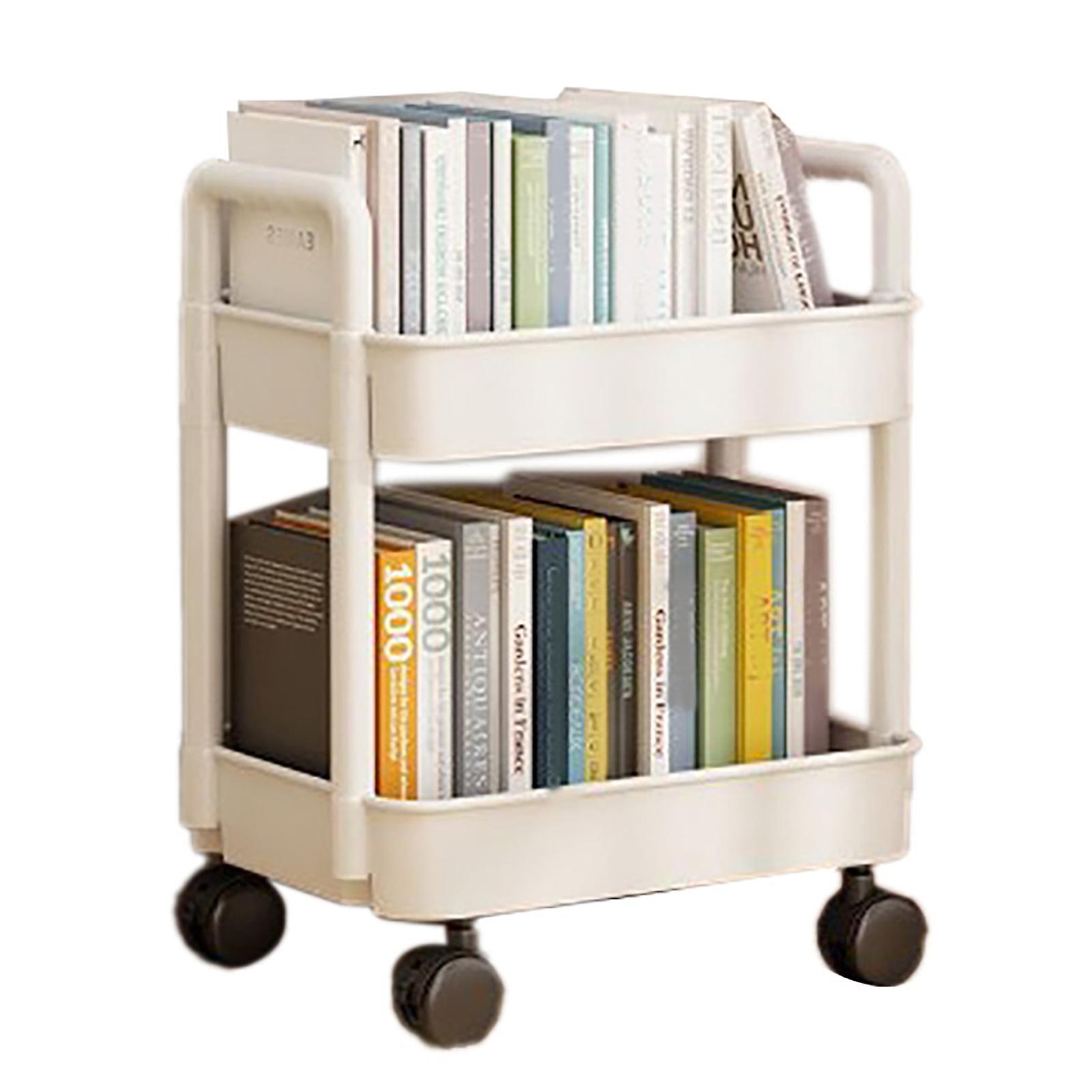 Plastic Rolling Cart 2 Layers White with Hook Stable Mobile Utility Cart for Living Room Bedroom Kitchen