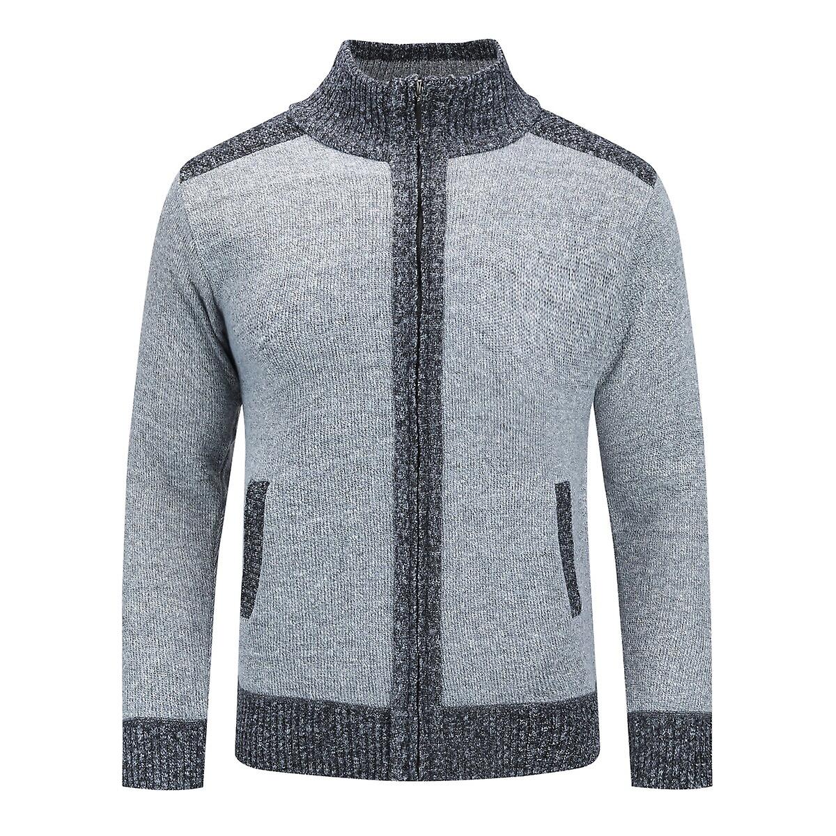 Sliktaa Mens Thick Color Block Stand Collar Knitted Sweater