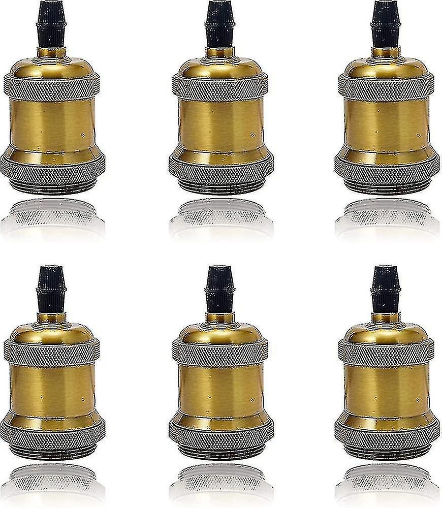 6 Pack E27 Vintage Light Bulb Solid Ceramic Socket Lamp Holder Retro Edison Screw Light Bulb Adapter Socket, Antique Brass
