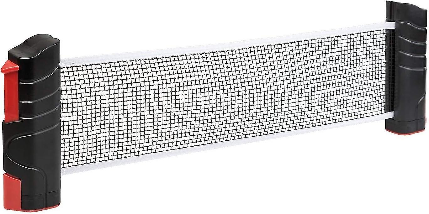 Extendable table tennis net for easy mounting on table tops, ideal for travel, vacation or in the ga
