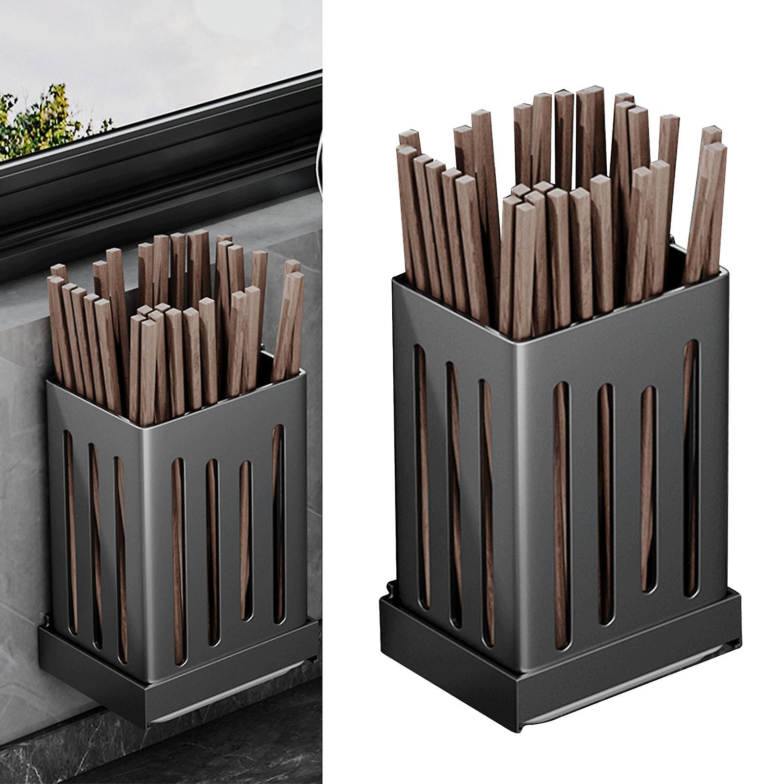 Kitchen Utensil Holder Space Saving Wall Mounted Chopsticks Spoon Basket with Drainage Function 