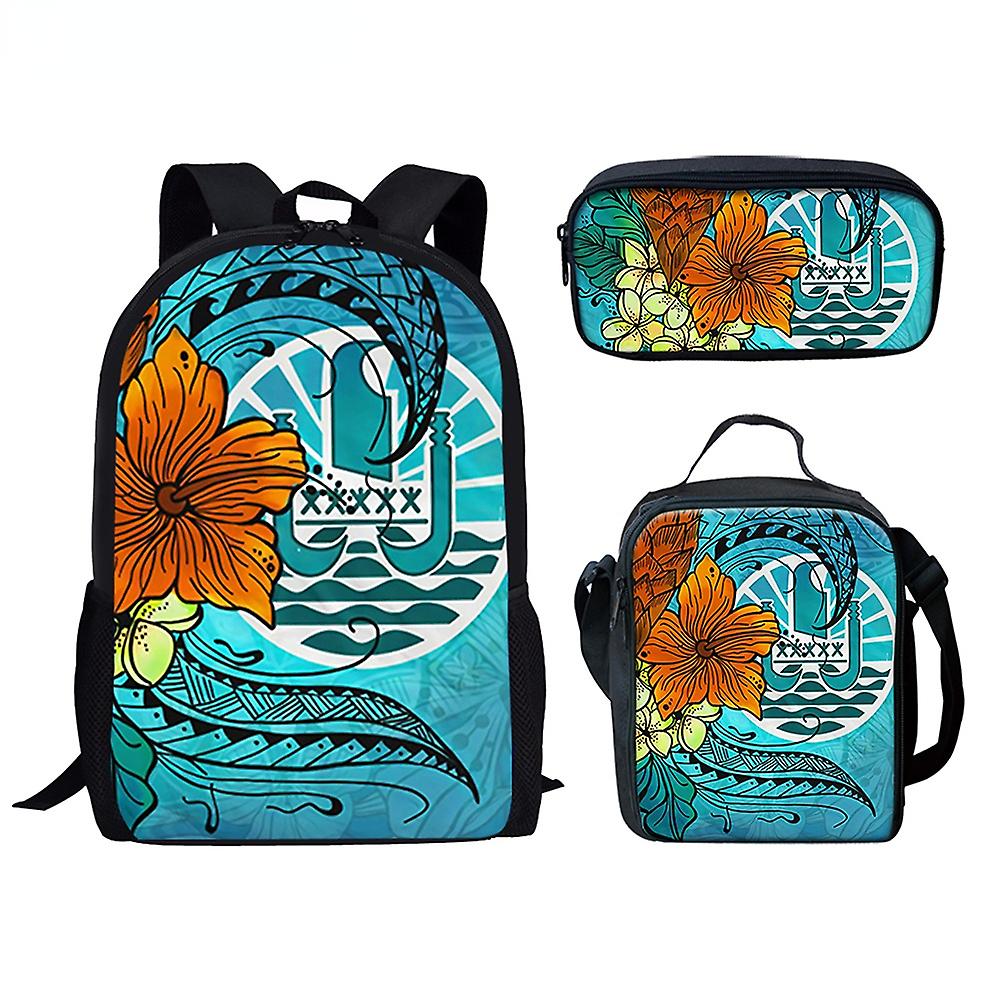 الهيب هوب مضحك تاهيتي الكركديه البولينيزي 3 قطع / مجموعة حقيبة ظهر 3D طباعة الطالب حقيبة الكتب السفر الكمبيوتر المحمول حقيبة الغداء Daypack مقلمة