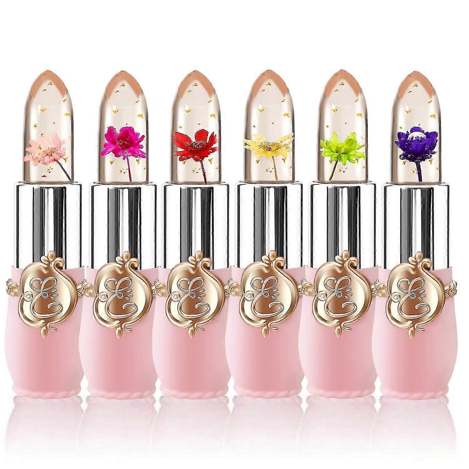 6Pcs Flower Jelly Lipstick Set, Temperature Change Moisturizer Long Lasting Nutritious Lip Balm, Magic Color Change Lip Gloss