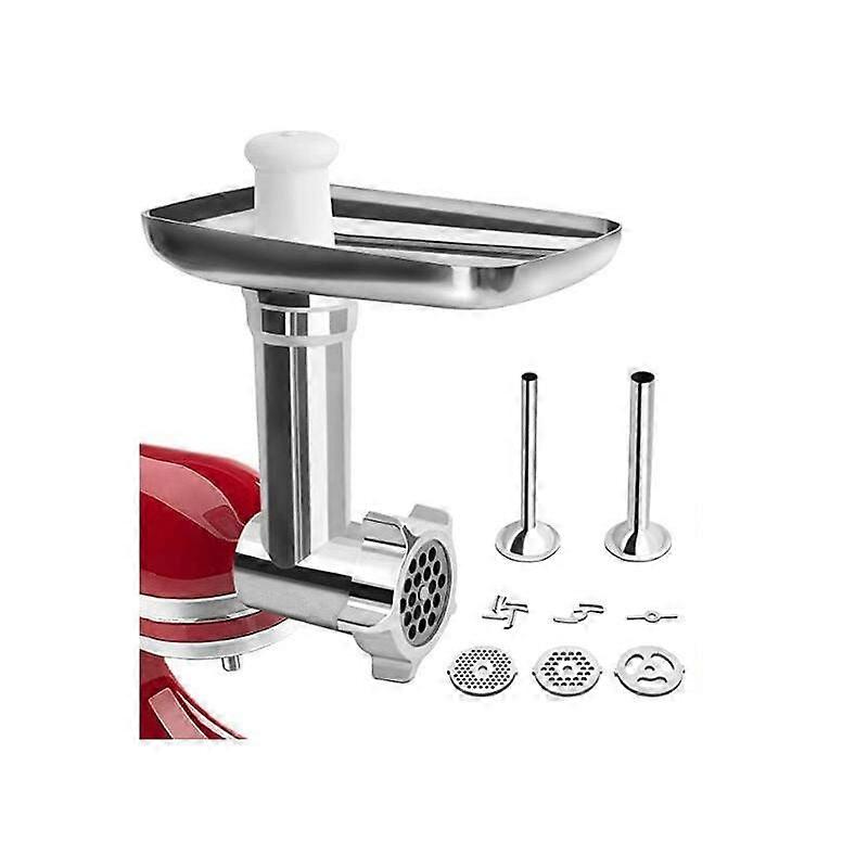 Meat Grinder accessories,Meat Grinder for Food Processor, with 3 Grinding Plates and 2 Stuffing Tubes for Artisan Meat Grinder