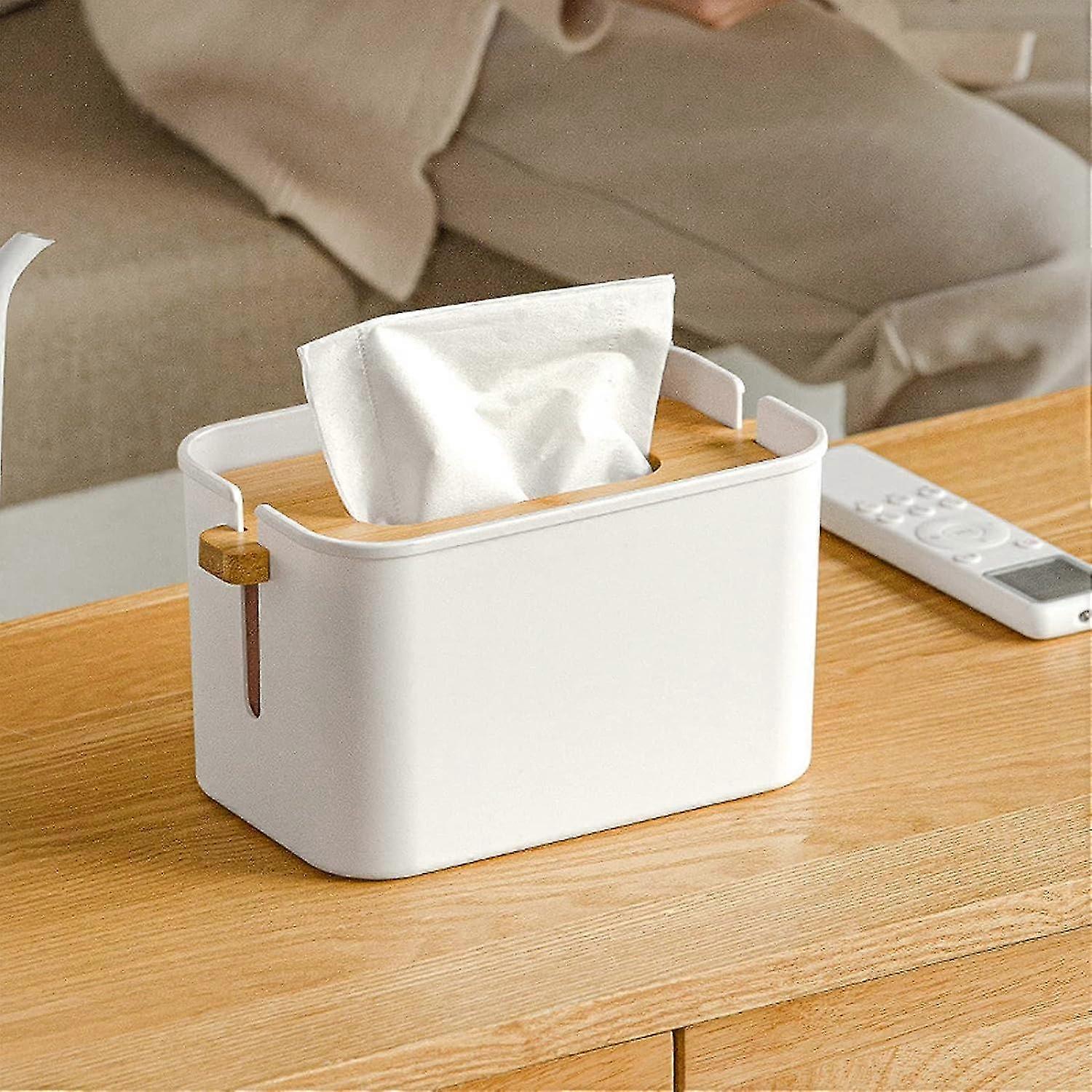 4.3inch Tissues Box Cover Rectangular Lifting Tissue Box Bamboo + PP Tissue Box Bamboo Tissue Box